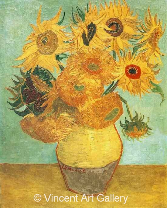 JH1668, Still Life, Vase with Twelve Sunflowers
